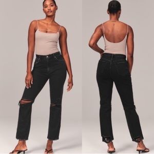 A&F The ankle straight ultra high rise curve love black gray grey jeans denim